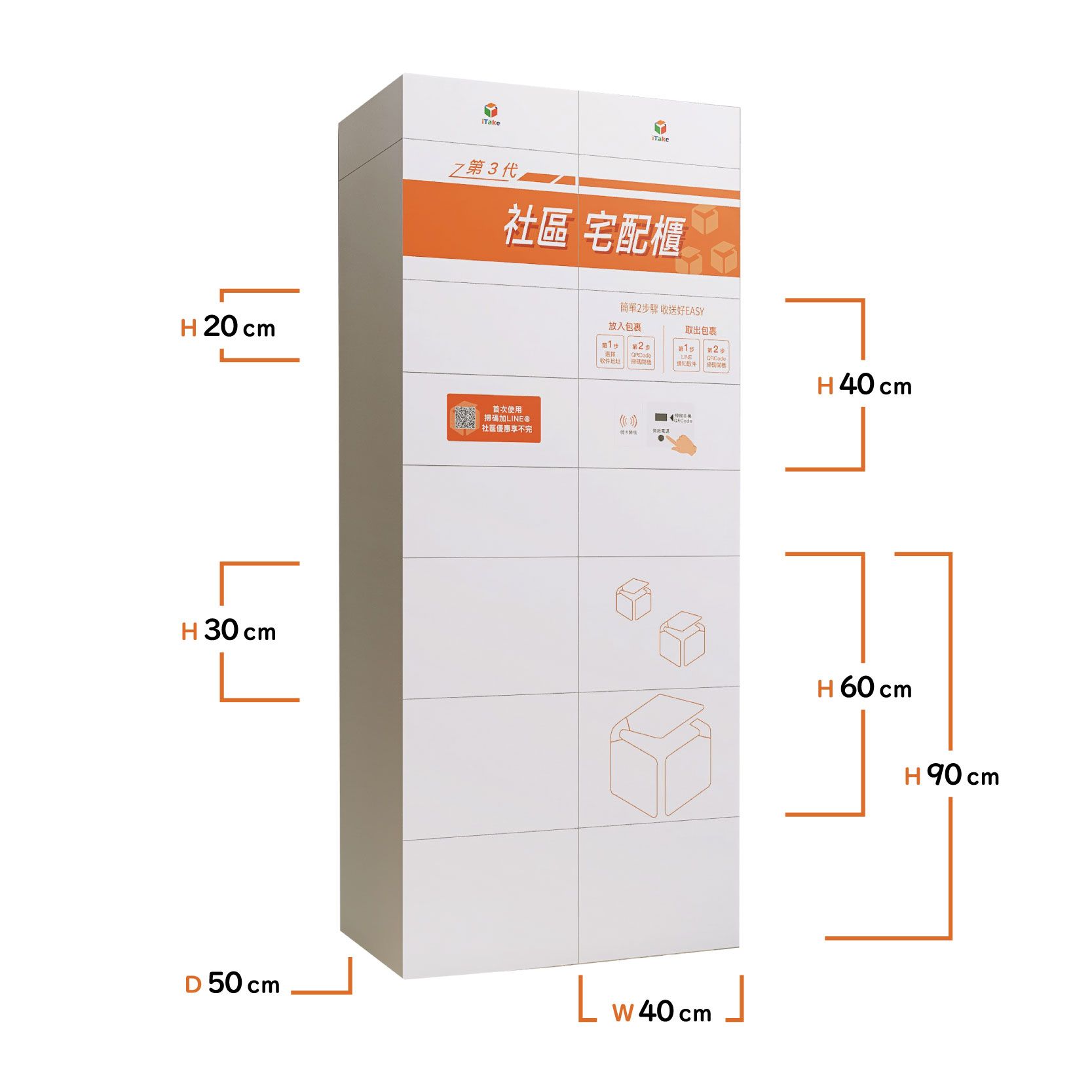 iTake 社區宅配櫃 智取箱 櫃體展示 收納尺寸